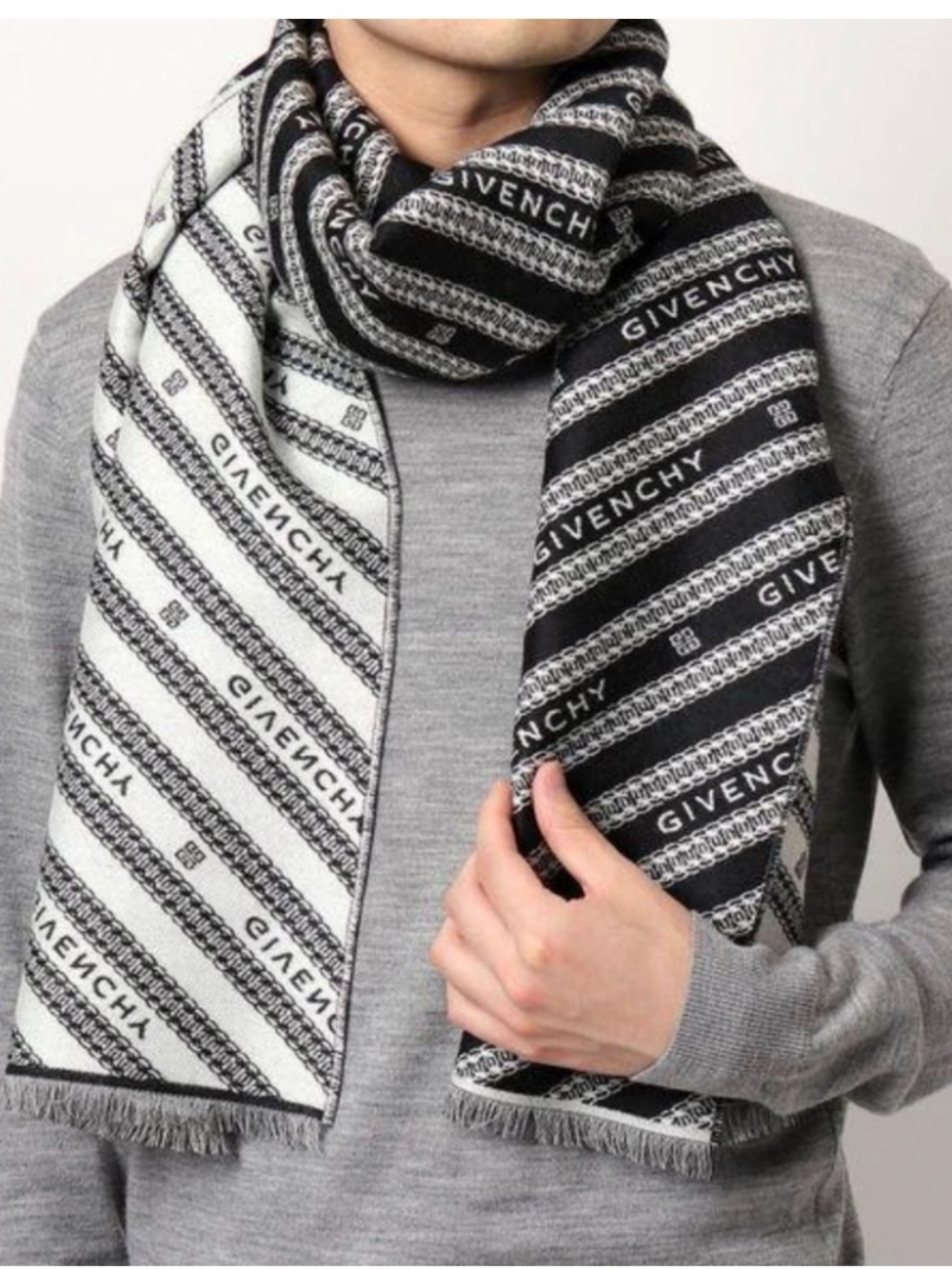 Givenchy Black & White Diagonal Logo Scarf